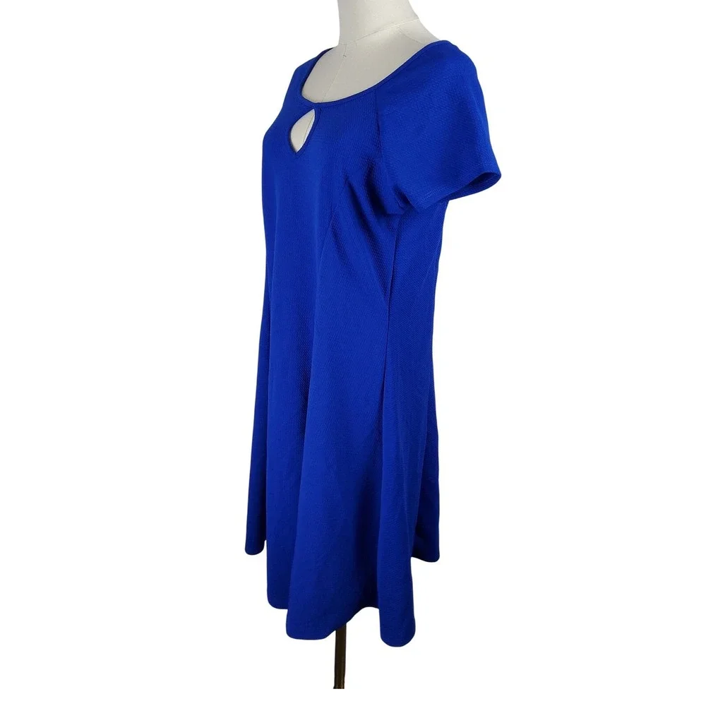 24seven Comfort Apparel Dress Womens Plus 1X Blue Keyhole A-Line‎ Fit Flare NWT